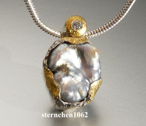Necklace with Granet * 925 Silver * 24 ct Gold