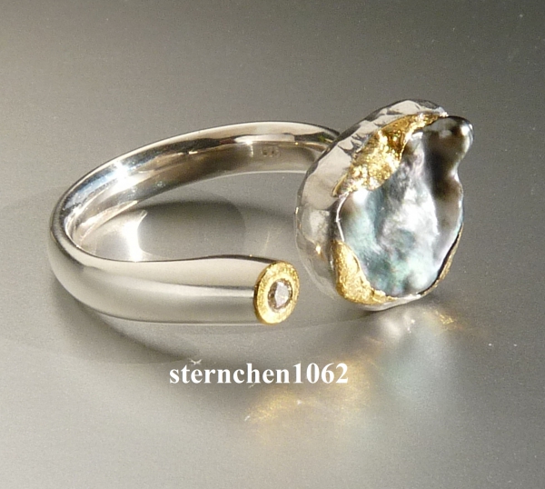 Einzelstück * Ring * 925 Silber * 24 ct Gold * Tahiti-Perle * Brillant