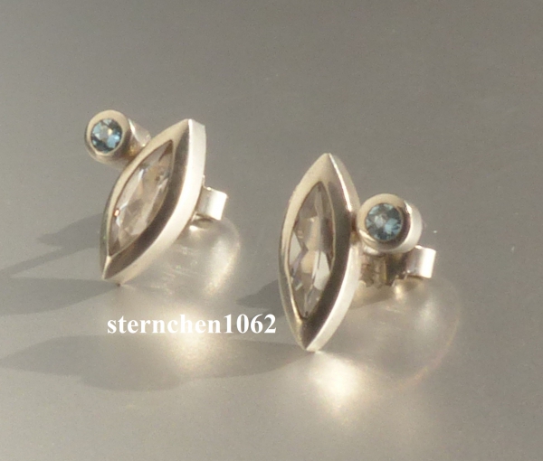 Earring * 925 Silver * white and blue topaz