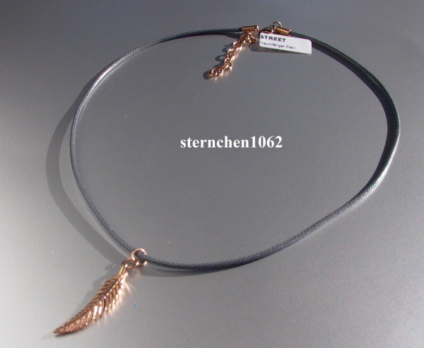 Traumfänger - Halskette * Leder * Stahl * Feder * Roségold * Grau * 40 cm - 45 cm