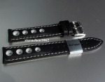Barington * Lederband für Uhren * Uhrenarmband * Racing * schwarz/weiß * 22 mm